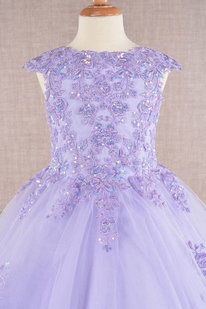 Embroidered Girls Cap Sleeve Gown by Elizabeth K GK108 - Girls Formal Dresses