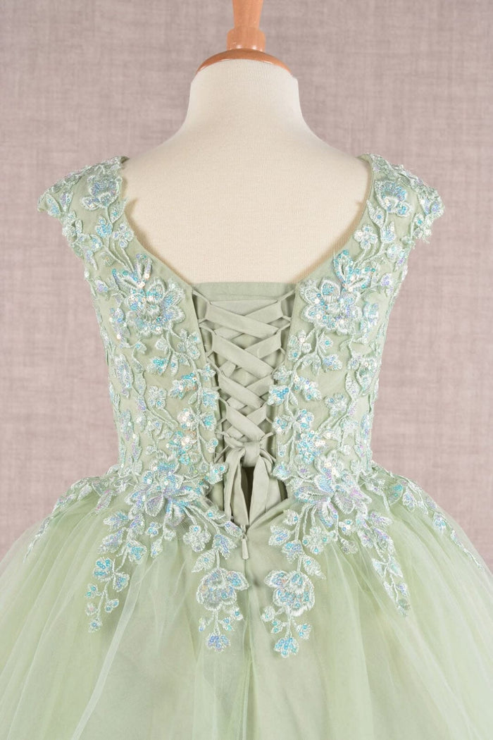 Embroidered Girls Cap Sleeve Gown by Elizabeth K GK108 - Girls Formal Dresses