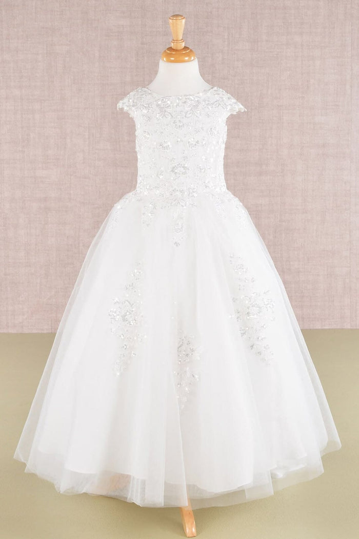 Embroidered Girls Cap Sleeve Gown by Elizabeth K GK108 - 2 / Off White - Girls Formal Dresses