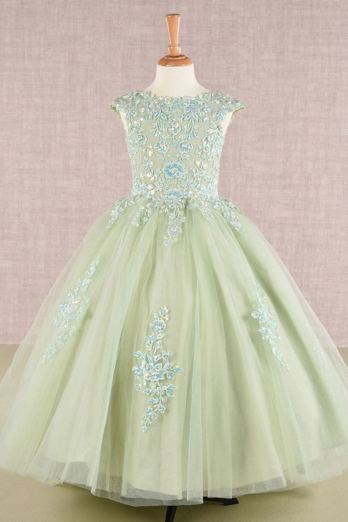 Embroidered Girls Cap Sleeve Gown by Elizabeth K GK108 - 2 / Sage - Girls Formal Dresses