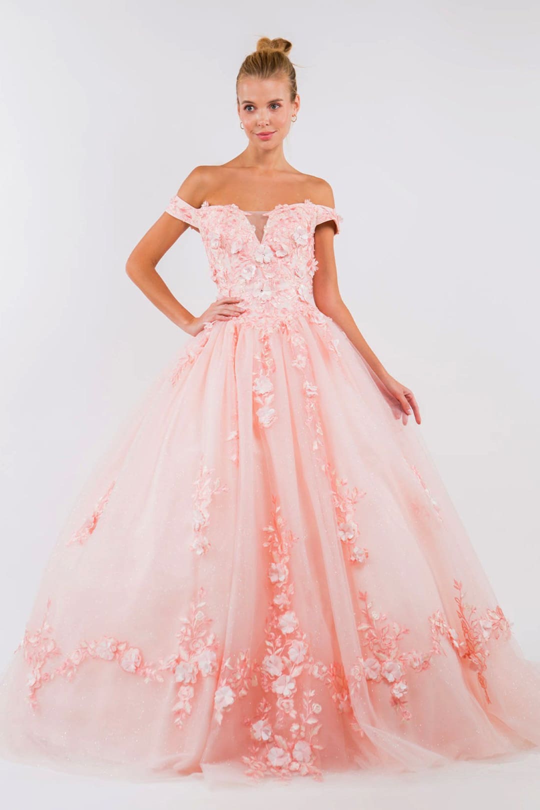 Embroidered Off Shoulder Ball Gown by Elizabeth K GL1958 - XS / Blush - Quinceanera Dresses
