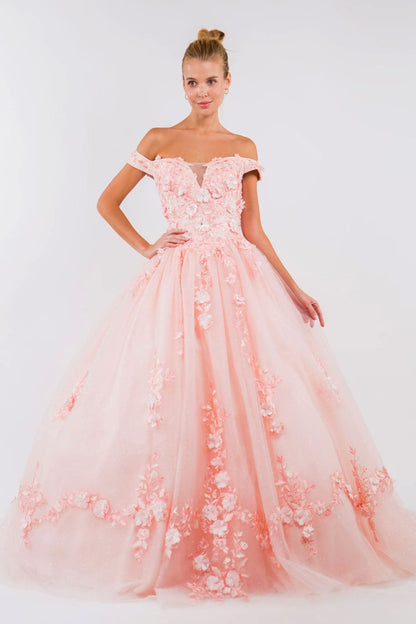 Embroidered Off Shoulder Ball Gown by Elizabeth K GL1958 - XS / Blush - Quinceanera Dresses