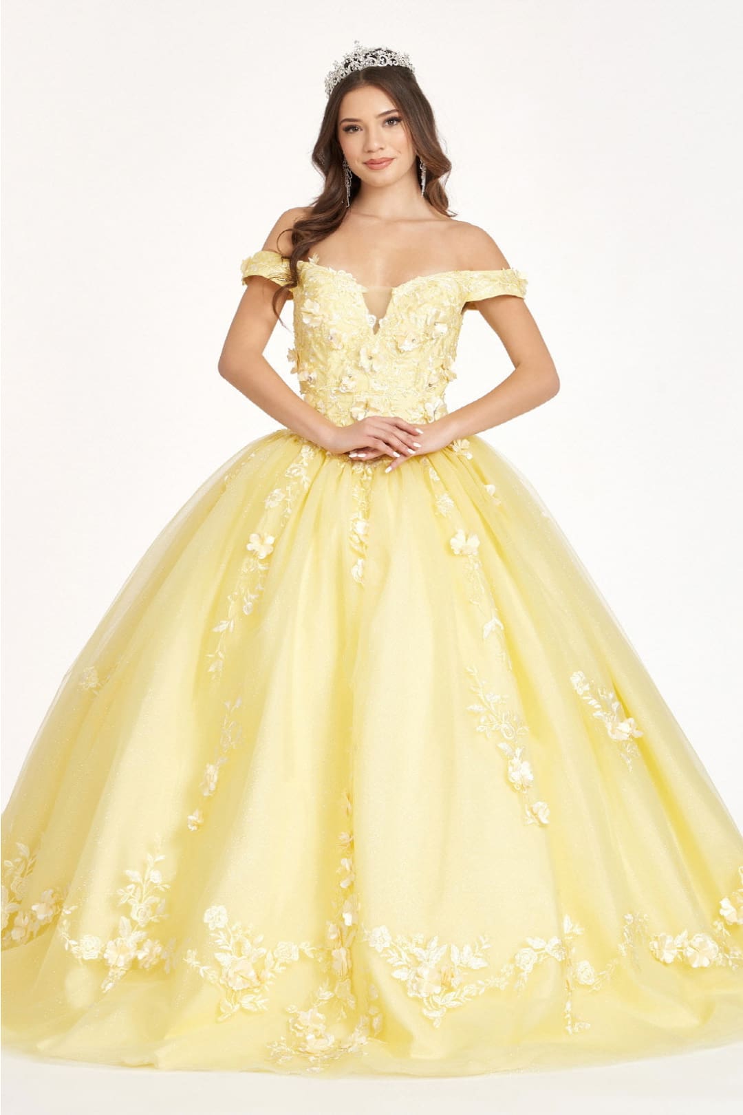 Embroidered Off Shoulder Ball Gown by Elizabeth K GL1958 - XS / Yellow - Quinceanera Dresses