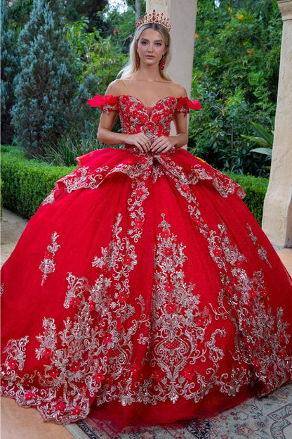 Embroidered Off Shoulder Ball Gown by GLS Gloria GL3528 - XS / Red - Quinceanera Dresses