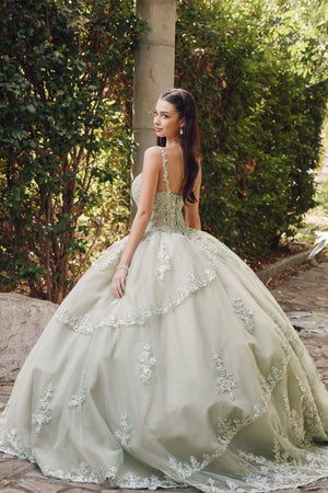 Juliet 1450J Embroidered Beaded Appliqué Glitter Tulle Corset Quinceanera Dress
