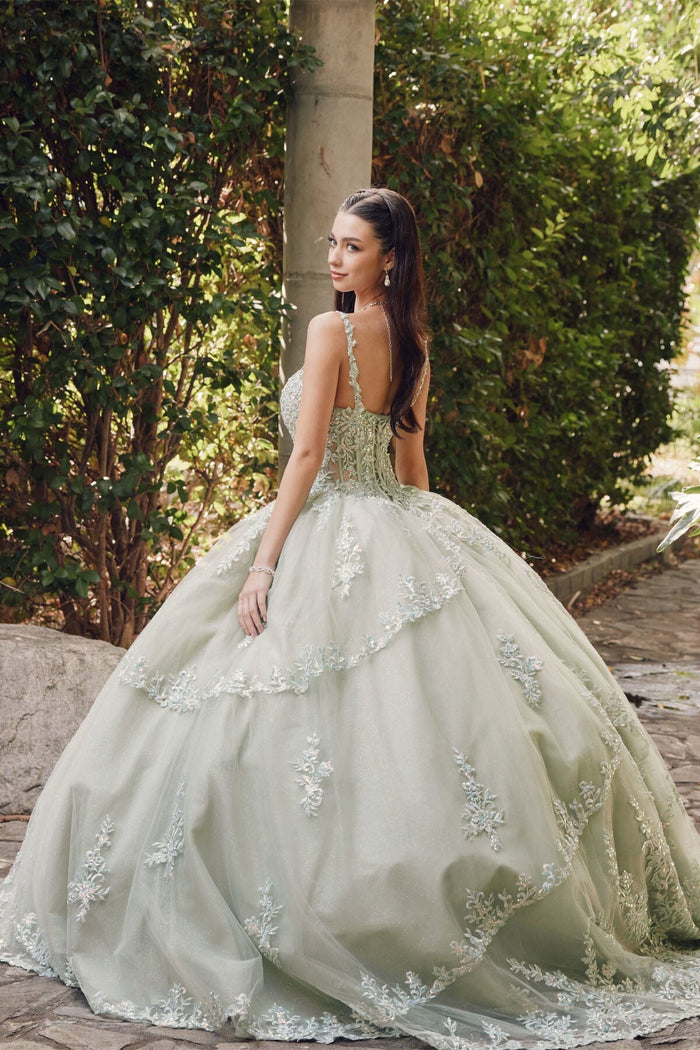 Juliet 1450J Embroidered Beaded Appliqué Glitter Tulle Corset Quinceanera Dress