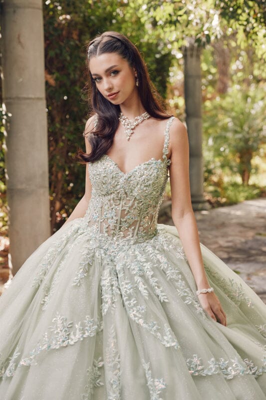 Juliet 1450J Embroidered Beaded Appliqué Glitter Tulle Corset Quinceanera Dress