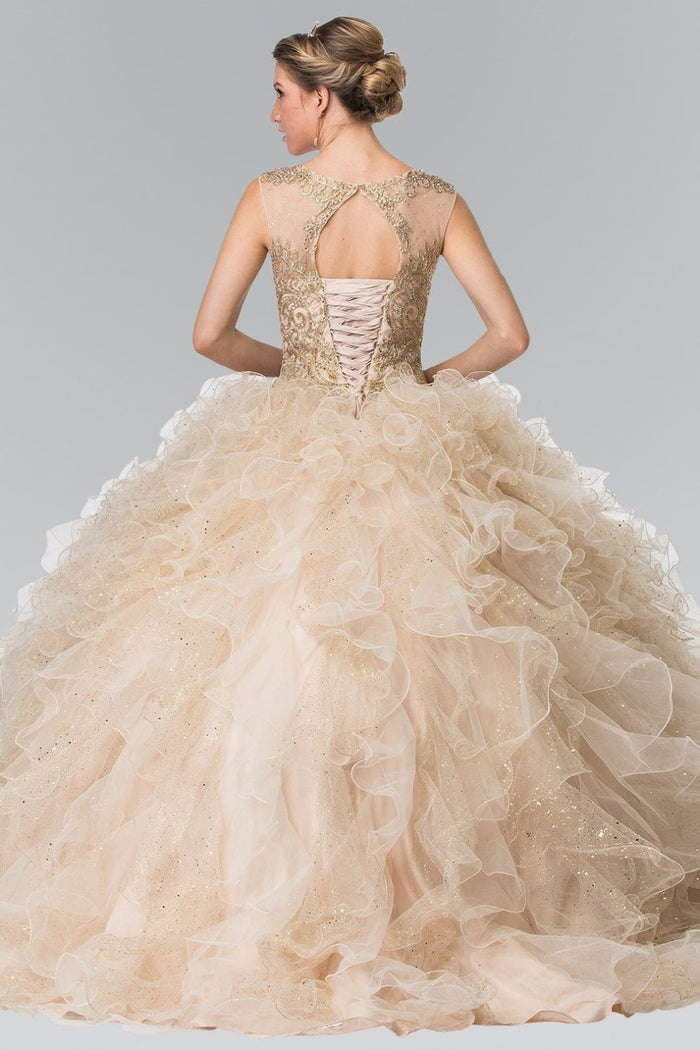 Embroidered Ruffled Ballgown by Elizabeth KGL2208