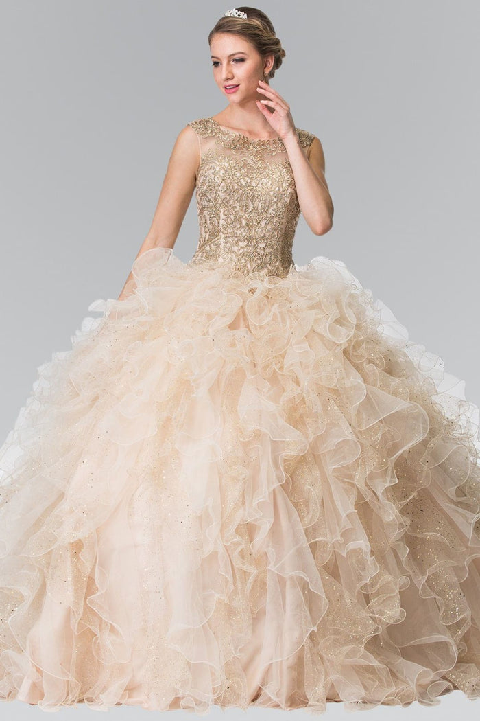 Embroidered Ruffled Ballgown by Elizabeth KGL2208