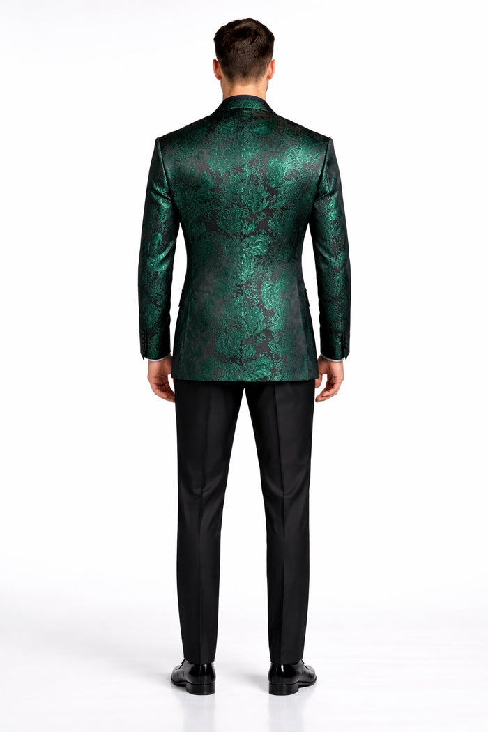 Emerald Green Paisley Tuxedo Suit - Prom Floral Tuxedo Suit - Groom Wedding Suit