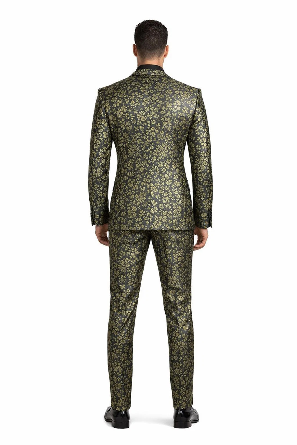 Emerald Green and Gold Floral Tuxedo Suit for Men Perfect Prom or Wedding Suit