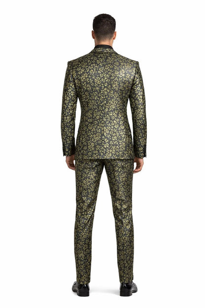 Emerald Green and Gold Floral Tuxedo Suit for Men Perfect Prom or Wedding Suit