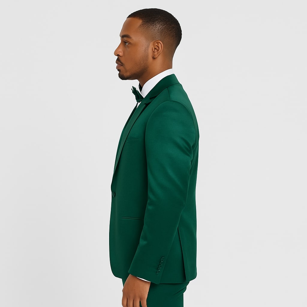 Emerald Green Satin Tuxedo Set  Formal 4-Piece Outfit for Prom or Wedding