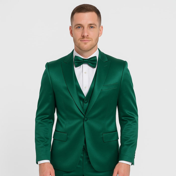 Emerald Green Satin Tuxedo Set  Formal 4-Piece Outfit for Prom or Wedding