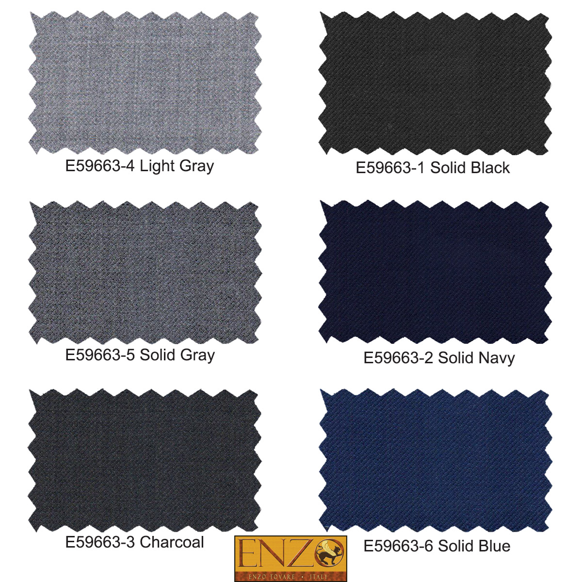 ENZO 150s Super Wool 2-Button Suits in 6 Solid Fabrics Colors