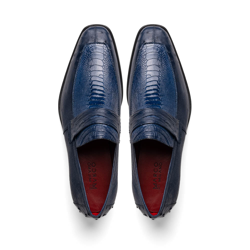 Marco Di Milano Fangio Denim Blue Ostrich Penny Loafer
