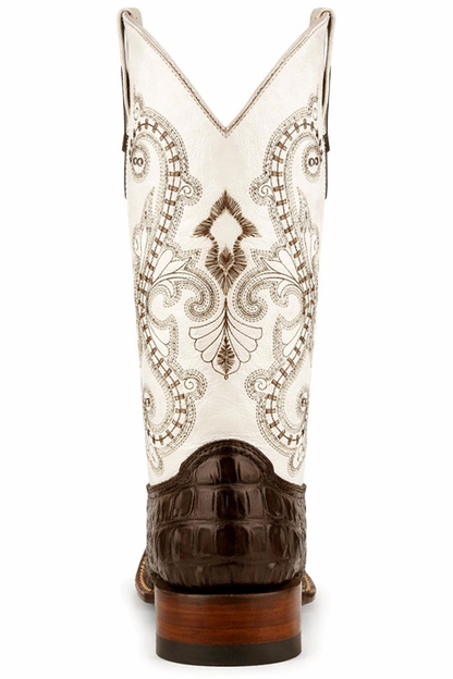 Ferrini Women's Rancher Square Toe Boots Crocodile Print - Chocolate/White 9049309