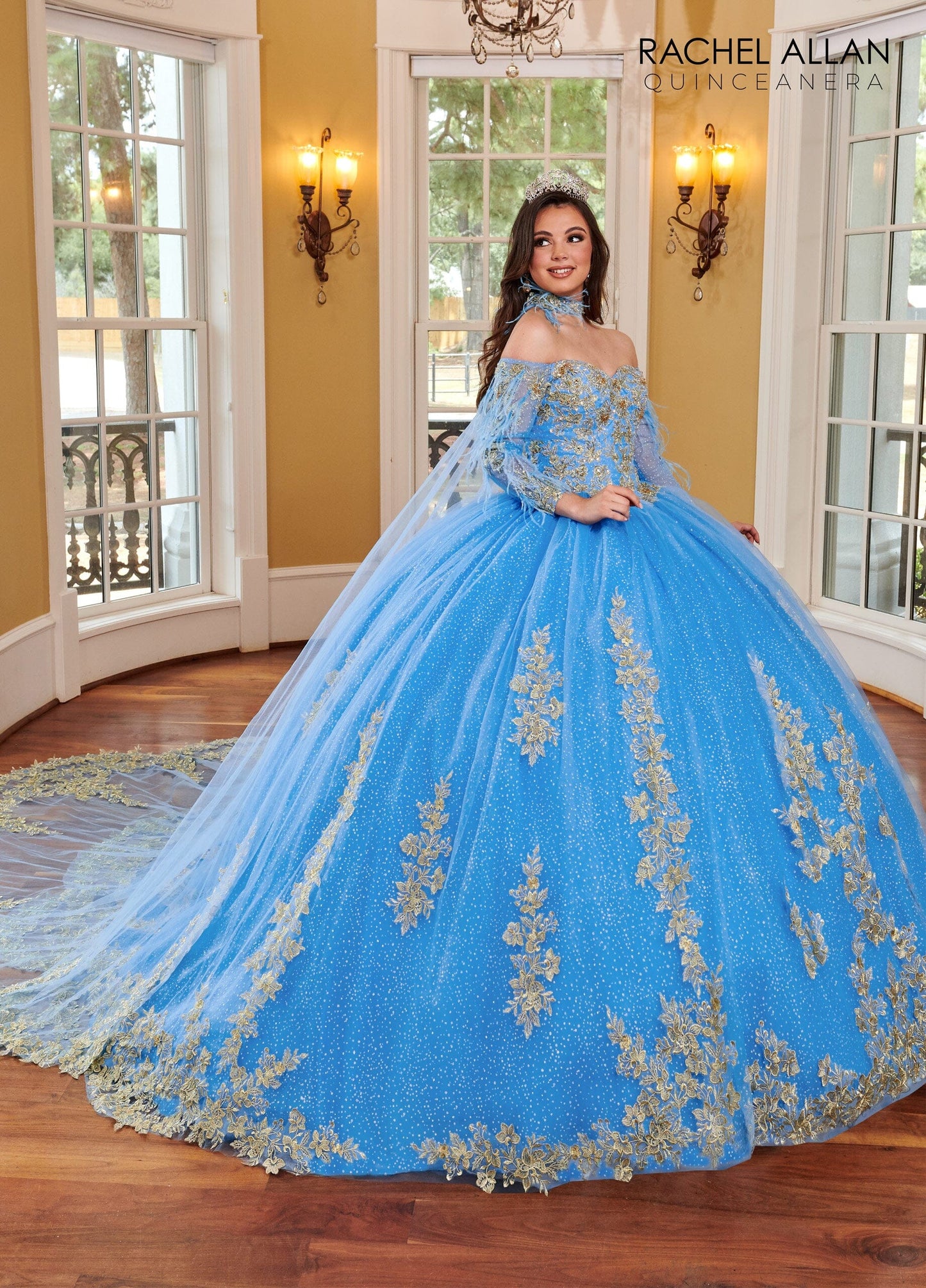 Rachel Allan RQ2167 Feather Cape Sleeve Quinceanera Dress