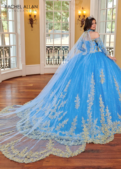 Rachel Allan RQ2167 Feather Cape Sleeve Quinceanera Dress