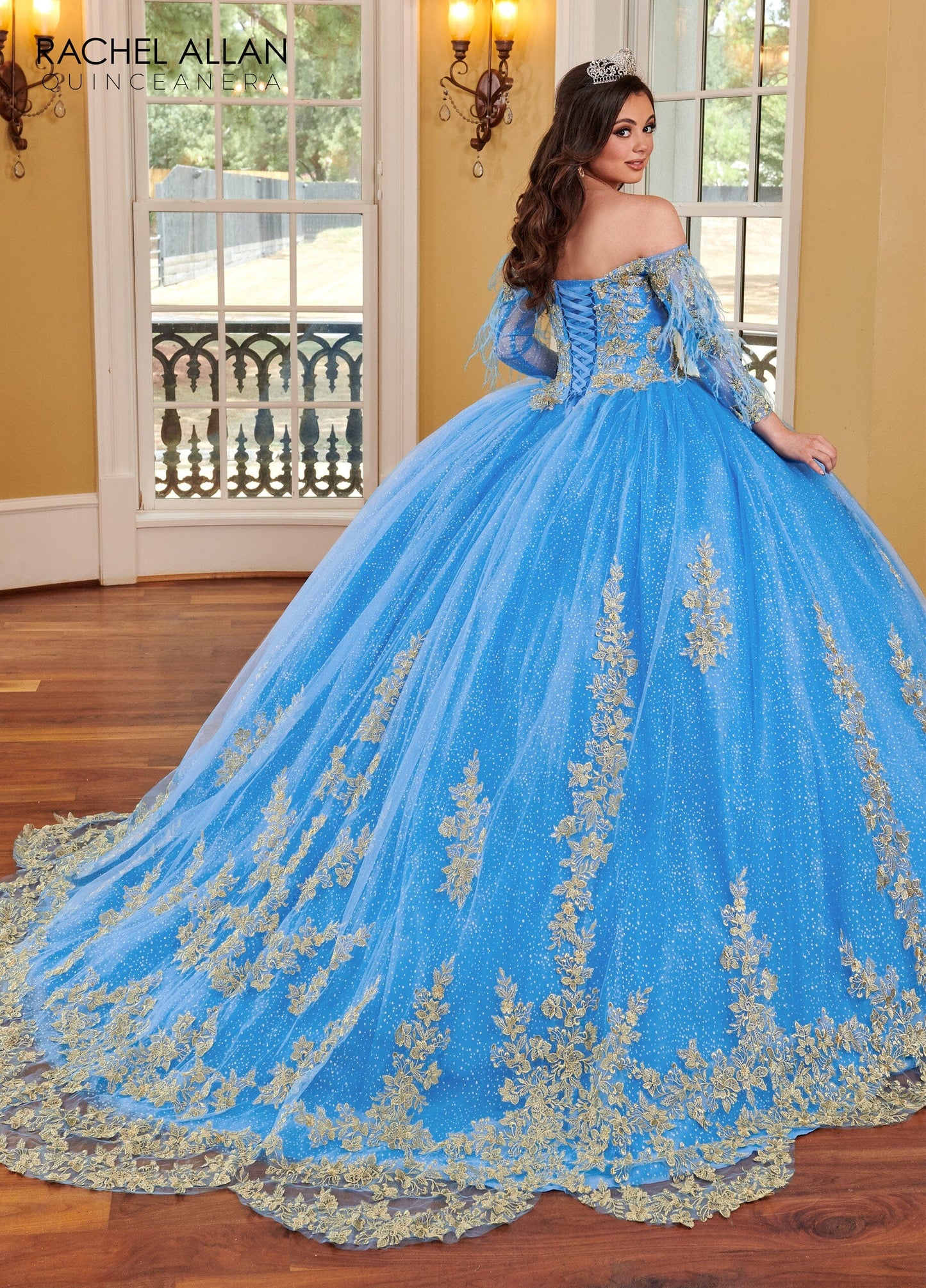 Rachel Allan RQ2167 Feather Cape Sleeve Quinceanera Dress