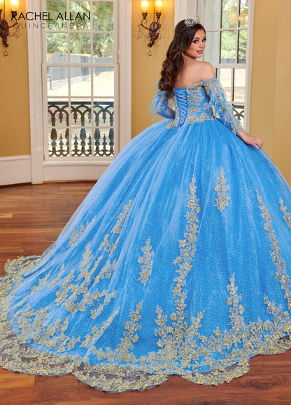 Rachel Allan RQ2167 Feather Cape Sleeve Quinceanera Dress