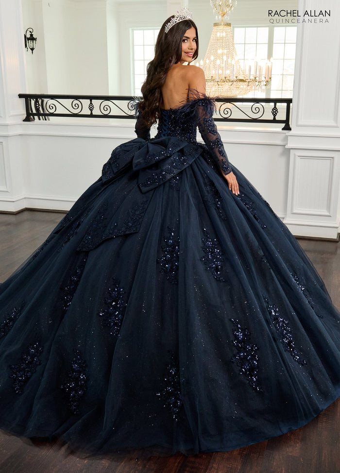 Rachel Allan RQ2171 Feather Long Sleeve Quinceanera Dress