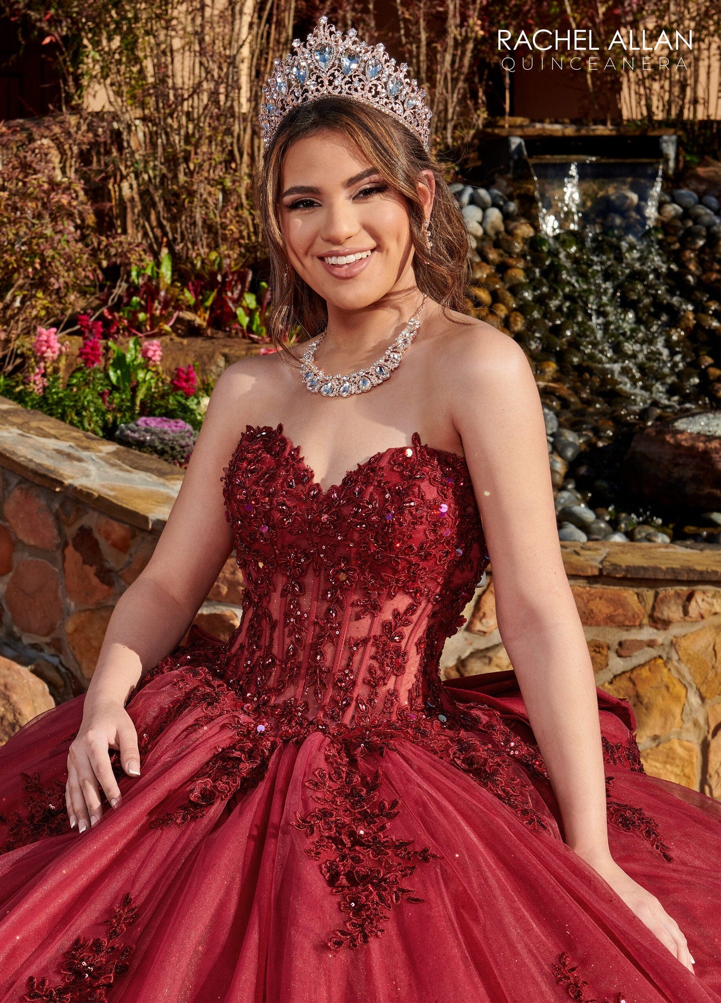 Rachel Allan RQ2171 Feather Long Sleeve Quinceanera Dress