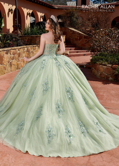 Rachel Allan RQ2171 Feather Long Sleeve Quinceanera Dress