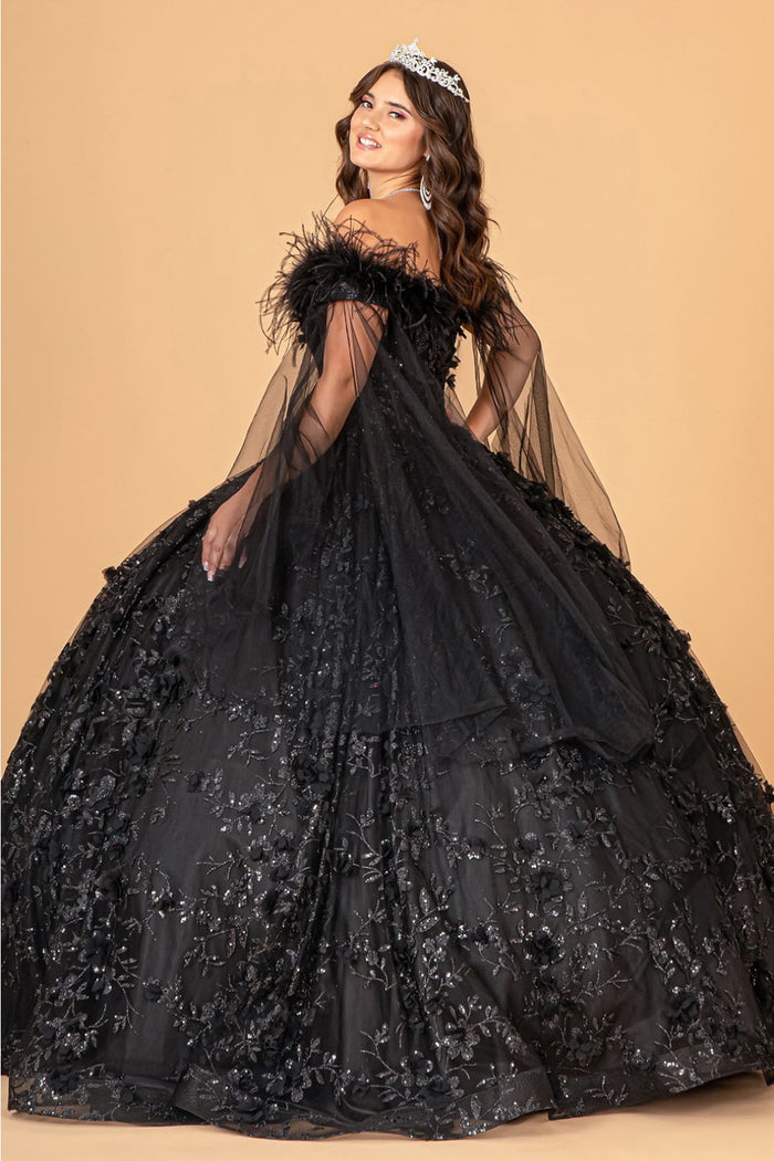 Feather Off Shoulder Ball Gown by Elizabeth KGL3101