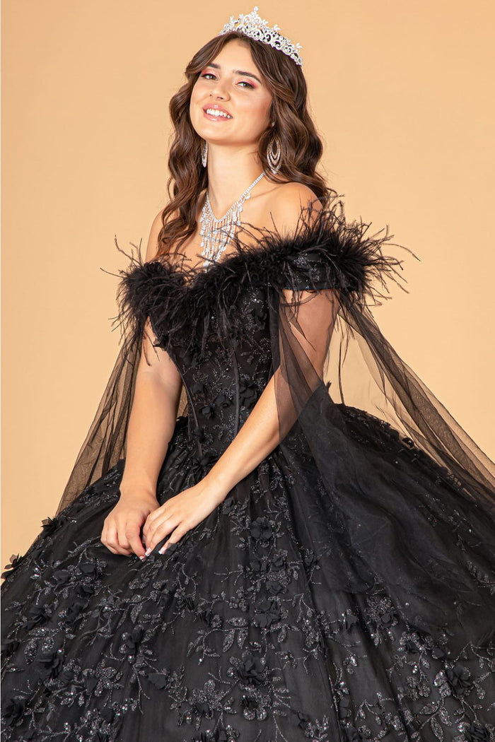 Feather Off Shoulder Ball Gown by Elizabeth KGL3101