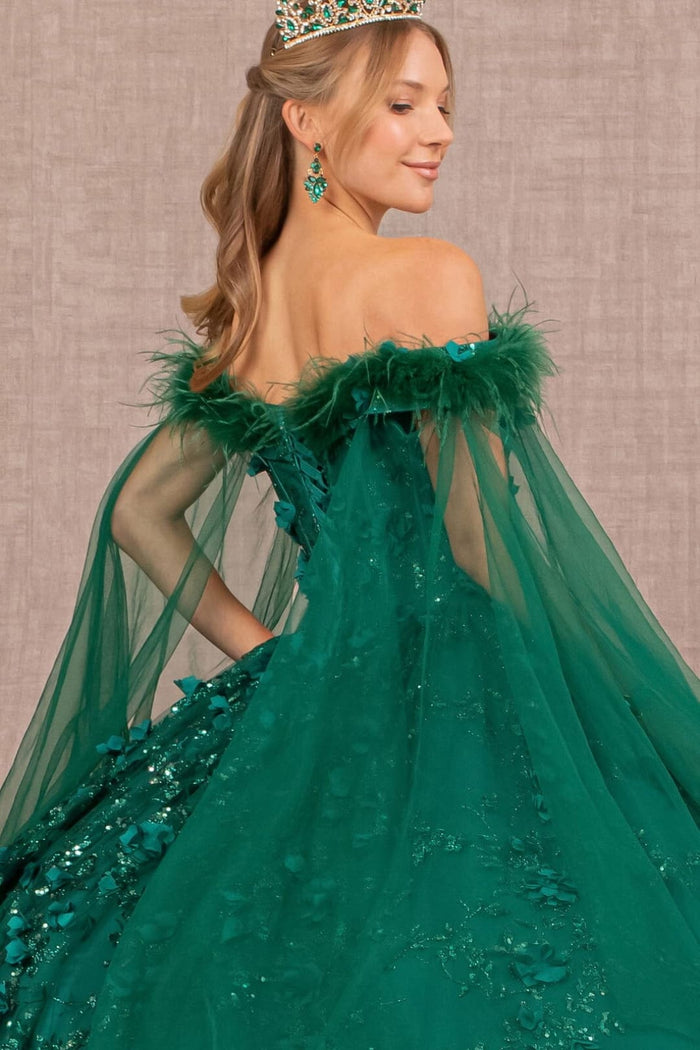 Feather Off Shoulder Ball Gown by Elizabeth KGL3101