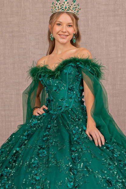 Feather Off Shoulder Ball Gown by Elizabeth KGL3101