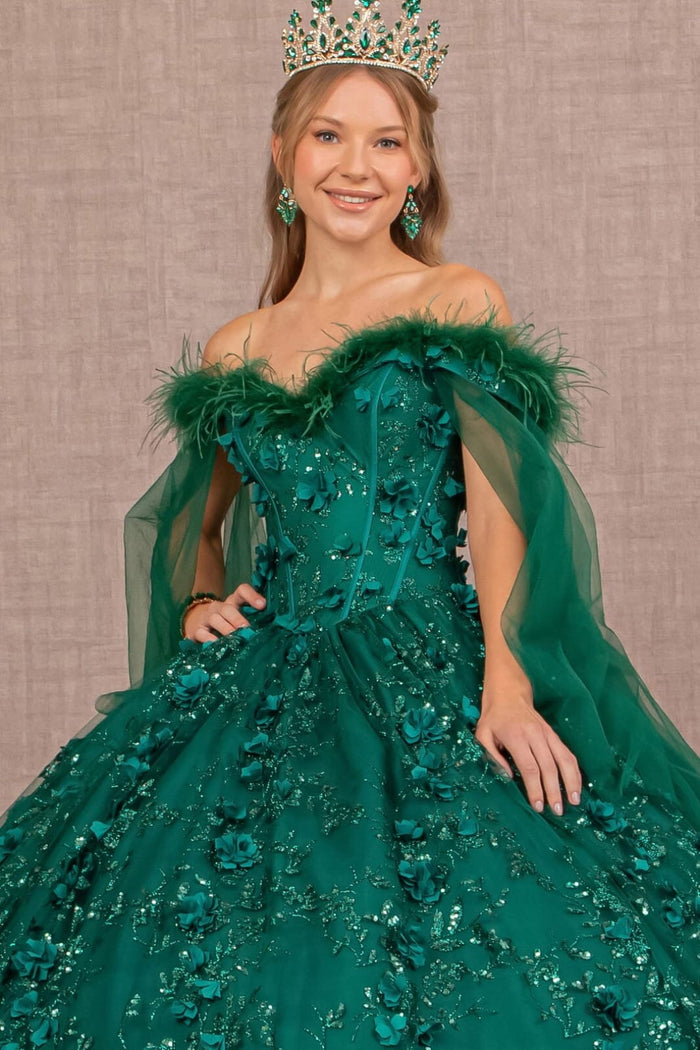 Feather Off Shoulder Ball Gown by Elizabeth KGL3101