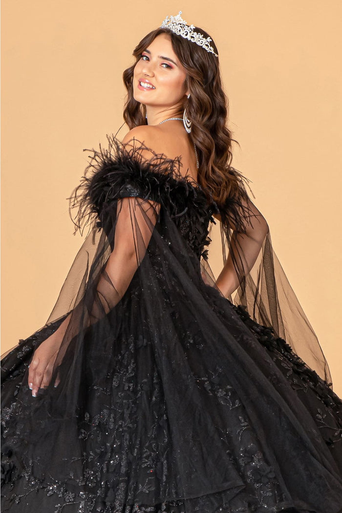 Feather Off Shoulder Ball Gown by Elizabeth KGL3101