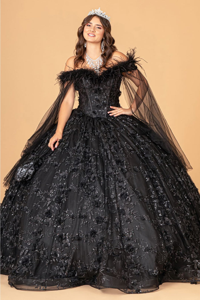 Feather Off Shoulder Ball Gown by Elizabeth KGL3101