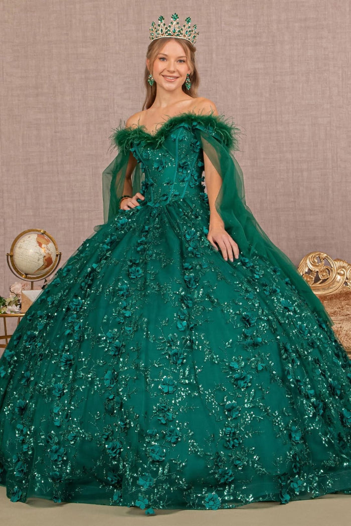 Feather Off Shoulder Ball Gown by Elizabeth KGL3101