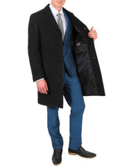 Modern Fit Poly Dark Charcoal Overcoat Wool men's Car Coat Mid Length Three quarter length coat