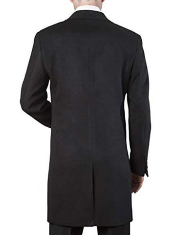 Men's Modern Fit Polyester ~ Viscose ~ Spandex Black Long men's Dress Topcoat - Winter coat