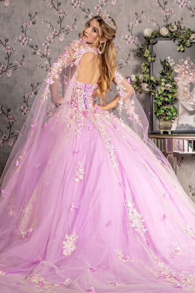 Floral Applique Cape Sleeve Ball Gown by GLS Gloria GL3467 - Quinceanera Dresses