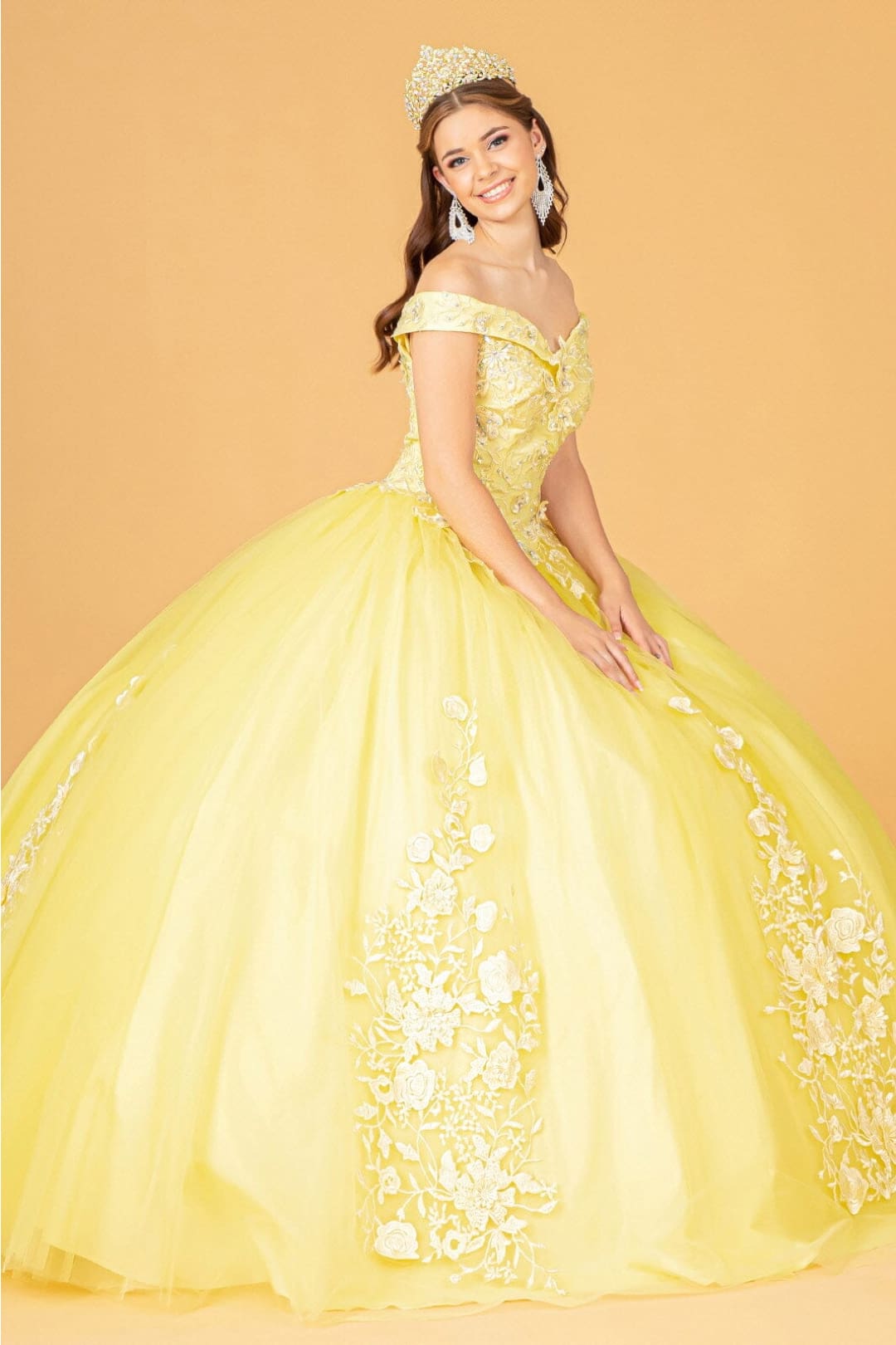 Floral Embroidered Off Shoulder Ball Gown by Elizabeth K GL2802 - Quinceanera Dresses