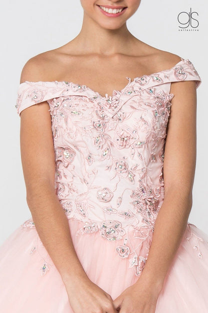 Floral Embroidered Off Shoulder Ball Gown by Elizabeth K GL2802 - Quinceanera Dresses