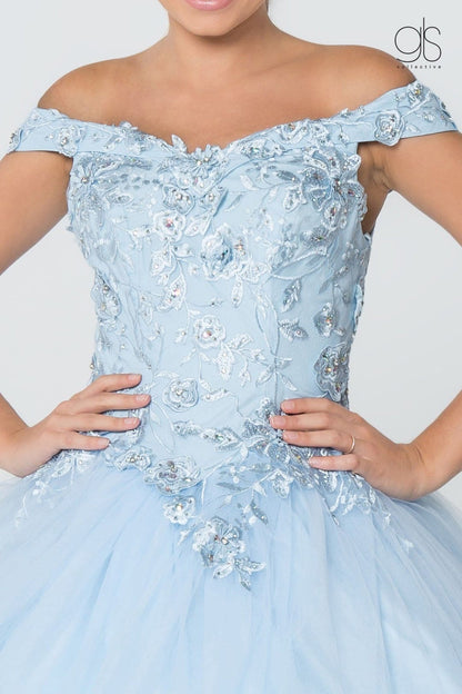 Floral Embroidered Off Shoulder Ball Gown by Elizabeth K GL2802 - Quinceanera Dresses