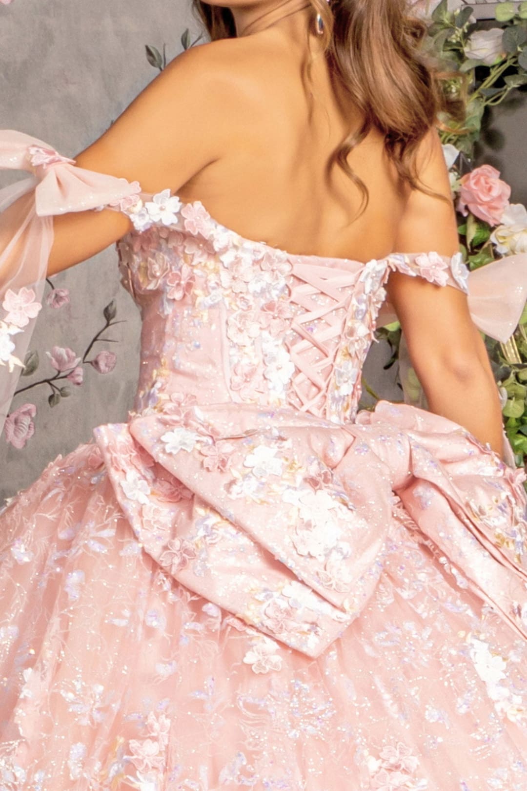 Floral Off Shoulder Cape Sleeve Ball Gown by GLS Gloria GL3465 - Quinceanera Dresses