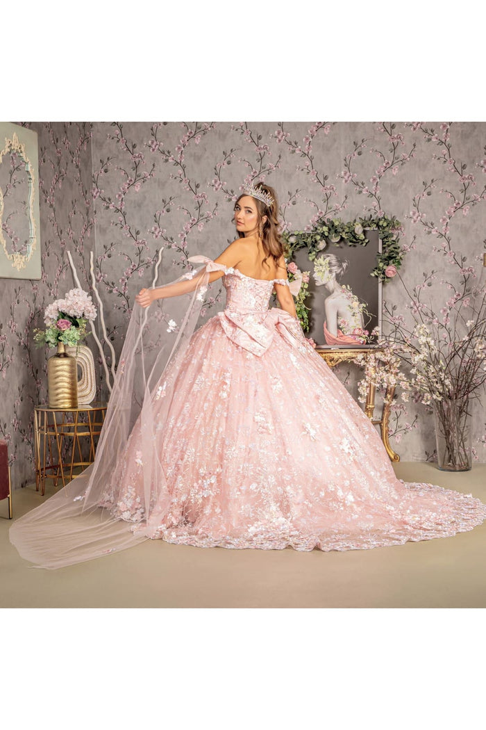 Floral Off Shoulder Cape Sleeve Ball Gown by GLS Gloria GL3465