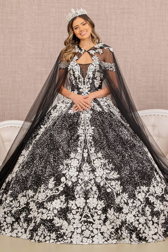 Floral Print Cloak Ball Gown by Elizabeth KGL3168