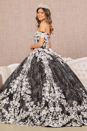 Floral Print Cloak Ball Gown by Elizabeth K GL3168 - Quinceanera Dresses