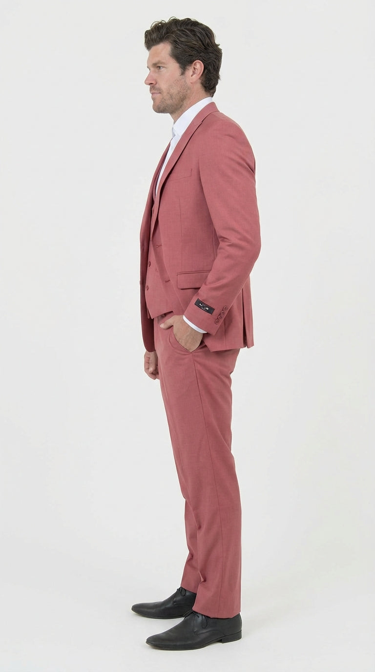 Mens Dusty Rose Three Piece Suit – Modern Formal 3PC Wedding and Prom Suit - Pink Coloe Modern Fit