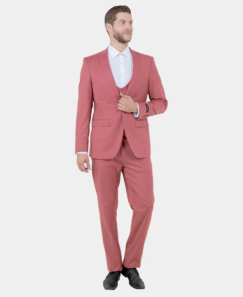 Mens Dusty Rose Three Piece Suit – Modern Formal 3PC Wedding and Prom Suit - Pink Coloe Modern Fit