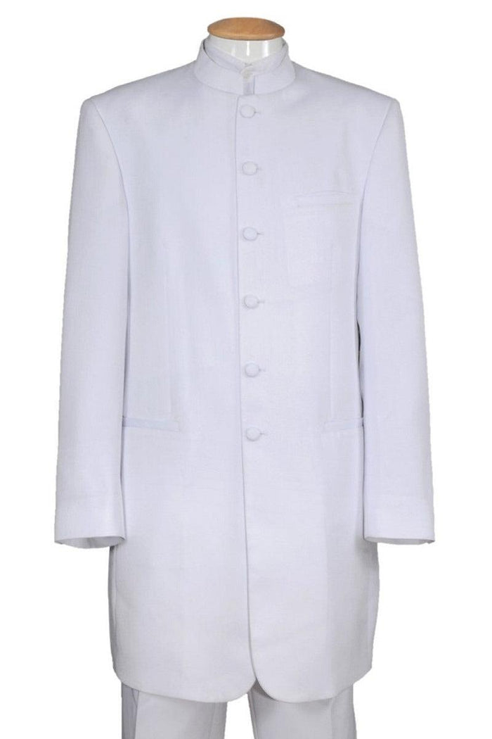 Fortino Landi Men's White Zoot Suit Tuxedo with Long Mandarin Collar - USA Men's Outlet