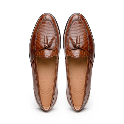 Zelli Franco Cognac Lizard Tassel Loafer with Classic Apron Toe
